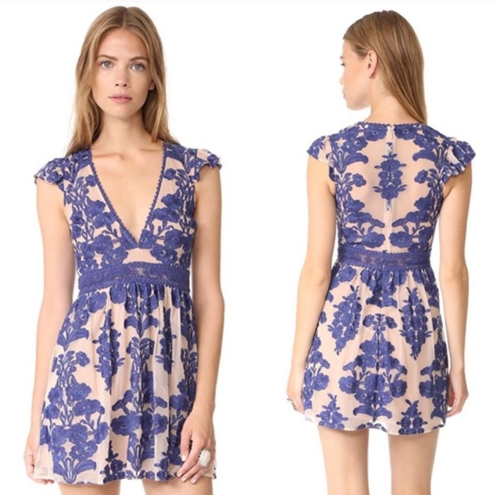 For Love And Lemons Blue and Cream Mini Dress